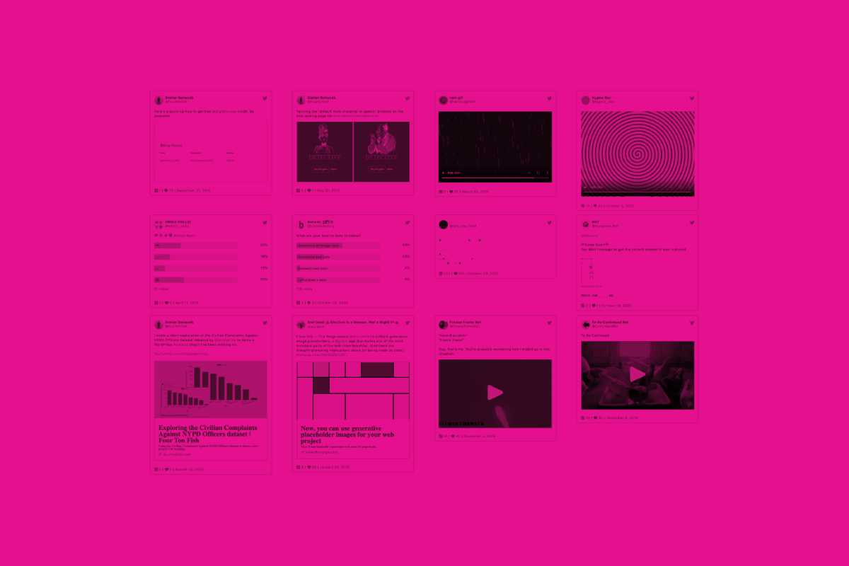 A tinted collage of multiple tweets.