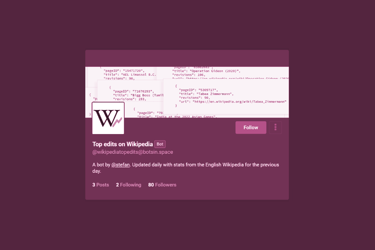 A tinted screenshot of the @wikipediatopedits account page.