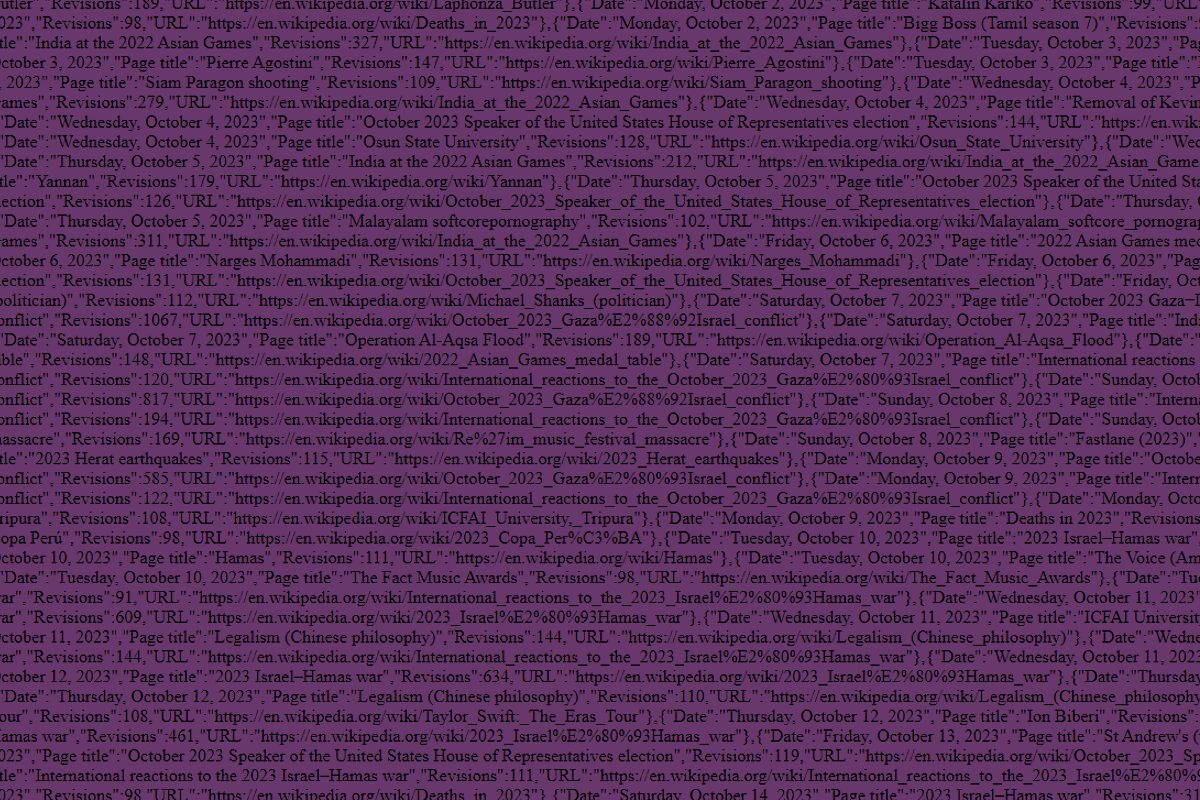 Big wall of text, showing a portion of the data extracted from the botโs posts on Mastodon as a JSON object.